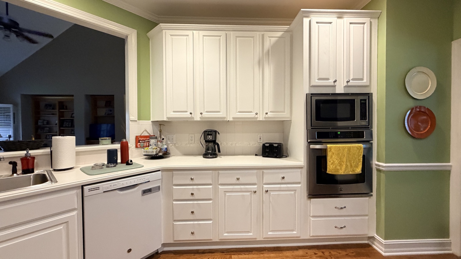 Real finished cabinets in White Flour around a wall oven, a Cabinet Painting Guys client job